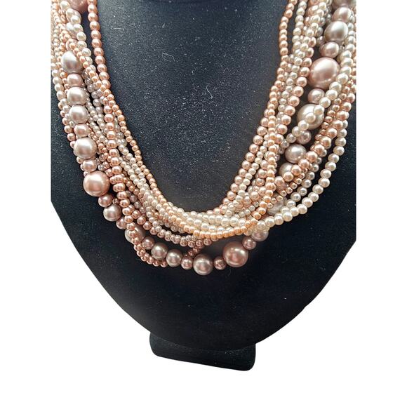 Talbots Multi-strand beaded necklace muted cream pink colors - Picture 2 of 7